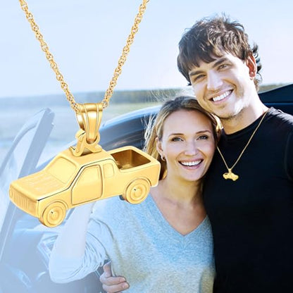 shajwo Pick Up Truck Urn Necklaces for Ashes for Men - color: Gold
