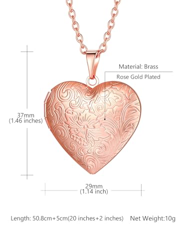 Custom4U Personalized Heart Locket Necklace with Pictures,Sunflower/Angel Wings/Heart Shaped Lockets Custom Photo,Gold/Rose Gold/White Lockets That Holds Picture,Customized Memorial Jewelry for Women - color: A-Heart-Rose Gold(Locket + Photo)