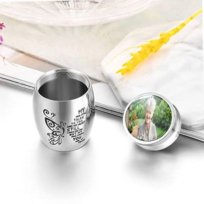 Personalized Photo 1.57 Inches Small Keepsake Urn for Human Ashes - Butterfly Mini Urn Stainless Steel Ashes Holder - size: 1.57Inch Photo-Custom