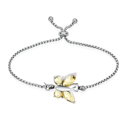 constantlife Crystal Butterfly Cremation Bracelet for Ashes for Women Stainless Steel Pendant Urn Keepsake Adjustable Wristband Bangle Memorial Jewelry Gift - color: Yellow