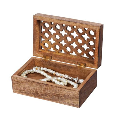 Mela Artisans Trellis Mango Wood Storage Box - Medium Burnt, 7.5 in - color: Medium Burnt, size: Medium