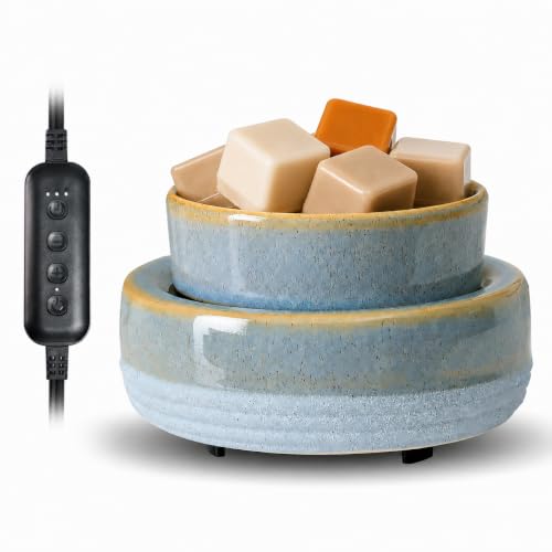 Wax Melt Warmer, Ceramic Candle Melter Melting Wax 3-in-1 Oil Burner Electric Fits Yankee Large Jar, Scented Candle Holder for Home Decor Gifts for Mom Grandma Women Girls - color: 01-bright Light Blue