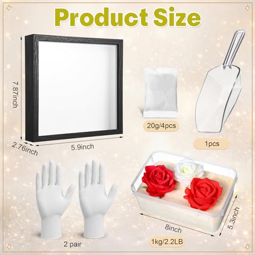 Lewtemi DIY Frame Craft Kit, Silica Gel Flower Drying with Container and 8x8 Shadow Box Frame Set, DIY Wedding Bouquet, Graduation Gift, Flower Preservation Kit Memory Display Case