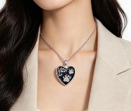 NanMuc Dog Cat Pet Cremation Urn Necklace for Ashes Jewelry Crystal Keepsake Memorial Animal Pendant for Womens - style: White Paw Print