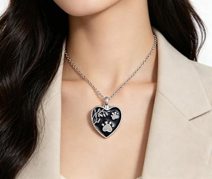 NanMuc Dog Cat Pet Cremation Urn Necklace for Ashes Jewelry Crystal Keepsake Memorial Animal Pendant for Womens - style: White Paw Print
