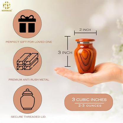 Wooden Print Mini urns for Human Ashes - Decorative Small Cremation Urn for Adult Male & Female - Keepsake Urns for Ashes for Cherished Memories with 4 Velvet Bags - (Set of 4)