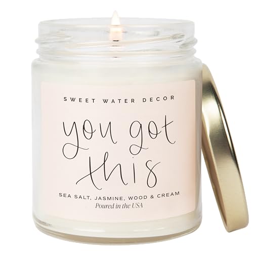 Sweet Water Decor You Got This Candle - Encouragement Gifts for Women, Graduation Gift, New Job Gift, Positive Affirmation - 9oz Clear Jar, 40 Hour Burn Time, Made in the USA - style: You Got This