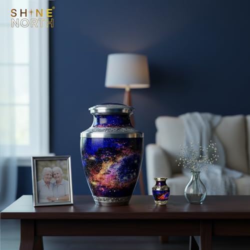 Helix Nebula Small Keepsake Urn for Human Ashes – Mini Brass Cremation Urn with Threaded Lid and Velvet Gift Box – Decorative Galaxy Memorial Keepsake - size: Small