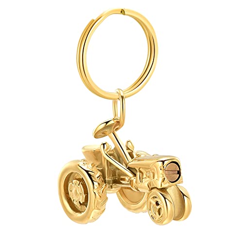 Yinplsmemory Cremation Tractor Urn Keychain for Ashes for Men Memorial Keepsake Ashes Jewelry of Loved Ones - color: Gold