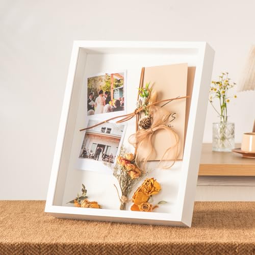 11x14 Shadow Box Frame with Ultra-Clear Glass & Soft Linen Back - color: White+high Definition Panel + Shatter-proof Packaging, size: 11x14