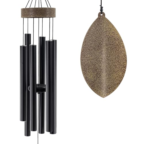36 Inch Wind Chimes for Outside, Tuned Metal Wind Chime for Outdoor | Garden Patio, WindChimes tuned Soothing Melodic Tones Windchimes Mom Dad Gift, All Metal Leaf Design Windchime - color: 36" Bk