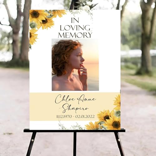 Sunflower Celebration of Life Welcome Sign, Funeral Welcome Sign, in Loving Memory Sign, Celebration of Life Funeral Sign, Celebration of Life Sign, Memorial Sign with Photo #Tf22 - color: Version #20