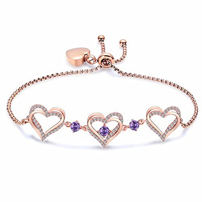 shajwo Heart Urn Bracelet for Ashes for Women - color: Rose Gold-Purple