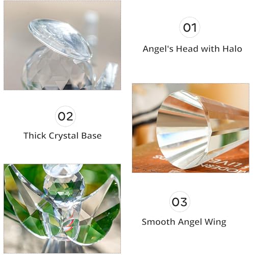 2pcs Crystal Angel Figurine Collectibles Gifts for Women Glass Angel Statue | Glass Guardian Angel Holding a Heart Ornaments,Home Table Christmas Decoration (Clear,4.5''and 3'') - style: Angel With Red Heart-2pcs