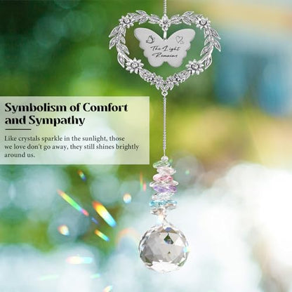 Sympathy Gift for Loss of Loved Ones, Grief Memorial Suncatcher Ornament | Miscarriage Gifts for Mothers, Bereavement Crystal Ornament with Card, Sorry for Loss of Dad Mom Gift, Heart Shaped Design - style: Sympathy Gift
