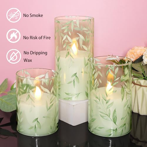 Crystal Club Glass Flameless Candles with Remote Timer - style: Willow Leaves