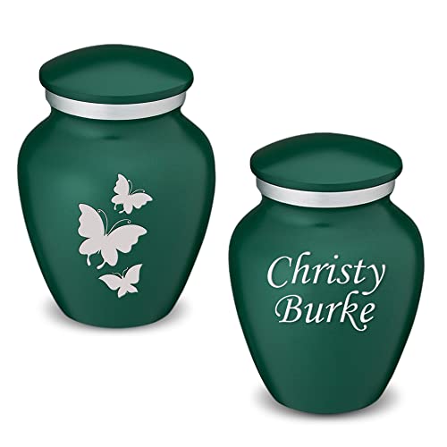 Embrace Keepsake Personalized Butterfly Cremation Urns for Human Ashes I Green Funeral Urn for Men and Women with Double Side Engraving I 3.5 lbs - color: Green