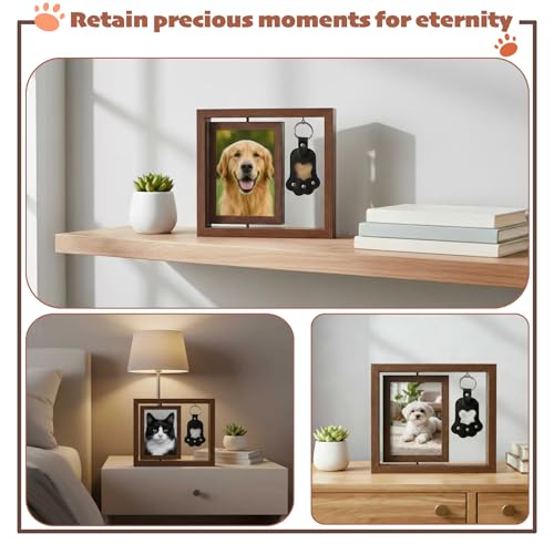Dog Memorial Gifts for Loss of Dog Kits, Pet Memorial Kit Including 4×6 Photo Rotating Wooden Picture Frame, Paw Print Kit for Dogs and Cats, Dog Hair Keychain, Loss of Dog Sympathy Gift