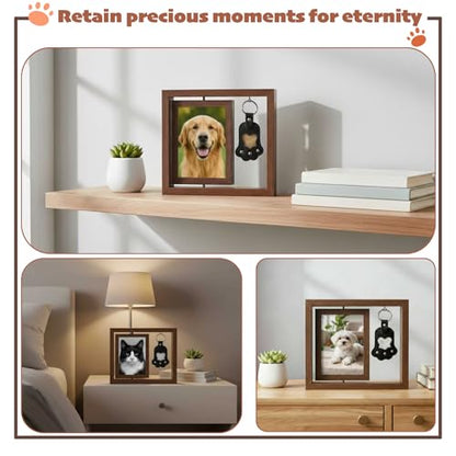 Dog Memorial Gifts for Loss of Dog Kits, Pet Memorial Kit Including 4×6 Photo Rotating Wooden Picture Frame, Paw Print Kit for Dogs and Cats, Dog Hair Keychain, Loss of Dog Sympathy Gift