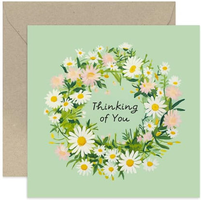 Old English Co. Thinking of You Card for Her Him - Daisy Flower Wreath Sympathy Card for Friends and Family - Condolences, Bereavement, Sorry Card for Men Women | Blank Inside with Envelope