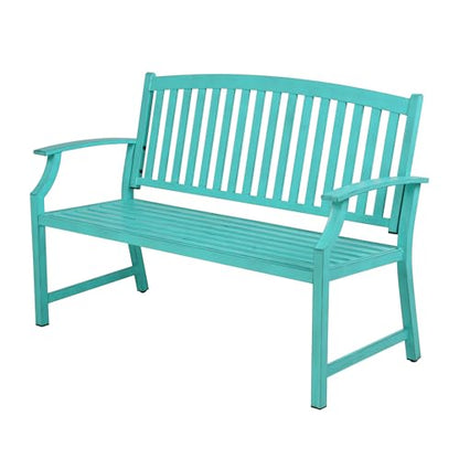 Grand patio 52" Farmhouse Outdoor Bench with Armrest, Turquoise Blue | Anti-rust Aluminum Frame, Faux Wood Grain Finish, for Front Porch, Yard, Park, Garden - color: Turquoise Blue