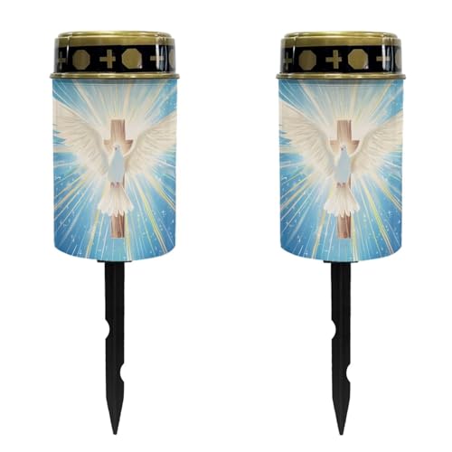 Cross with Peace Dove Cemetery Cross Solar Lights for Grave Personalized Memorial Light for Loved Ones Solar Powered Flameless Candle Decorations Eternal Lights Set of 2 - color: Cross with Peace Dove