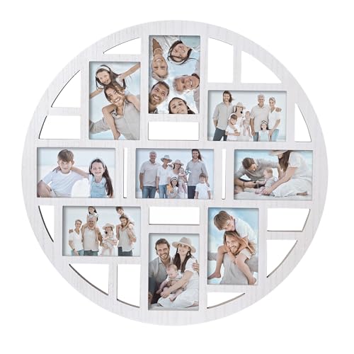 9-Opening Circular Collage Picture Frame Wall Decor – White Multi Frame - color: White, size: 9 Opening-Round