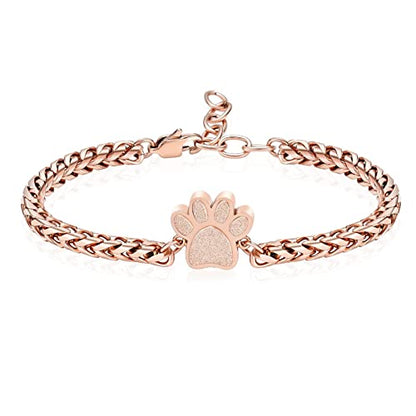 XSMZB Cremation Bracelet for Ashes - Paw Print Cremation Jewelry Pet Dog Cat Stainless Steel Keepsake Memorial Urn Bangle - color: A-Rose Gold