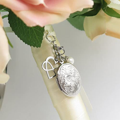 IDLAN Bouquet Locket Photo Charm Wedding Bouquet Memory Charm Memorial Bride Pendant Memorial Photo Keepsake - style: Infinity Heart