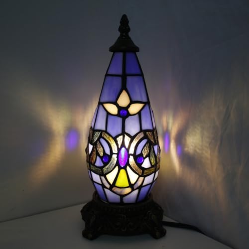 Small Tiffany Stained Glass Table Lamp 5.5X11 Inch, Blue Baroque - color: Stained Glass