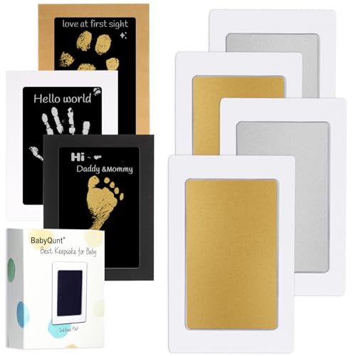 Inkless Baby Hand and Footprint Kit,Clean-Touch Pads for Newborn | No Mess,Baby Footprint Kit,Dog Nose,Paw Print Kit for Dogs Cats Baby Keepsake,New Mom Gifts - color: Gold and Silver, size: 4-Pack, Small