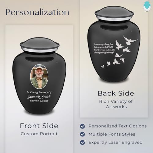 Embrace Adult Personalized Doves Cremation Urns for Human Ashes I Large Picture Charcoal Funeral Urn for Adult Men and Women with Double Side Engraving I 200 lbs - color: _Charcoal (Double Sided)