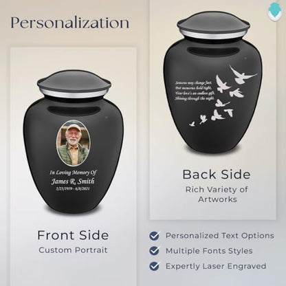 Embrace Adult Personalized Doves Cremation Urns for Human Ashes I Large Picture Charcoal Funeral Urn for Adult Men and Women with Double Side Engraving I 200 lbs - color: _Charcoal (Double Sided)