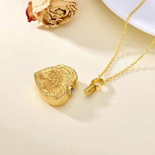 SOULMEET Cremation Jewelry for Ashes, Sterling Silver Urn Necklace for Ashes Women Men, Cherish Memories Cremation Jewelry to Keep Someone Near to You - color: M1-Gold tree