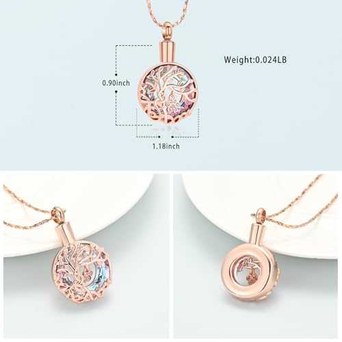 Imrsanl Tree of Life Urn Necklace for Ashes Paw Print Circle of Life Cremation Jewelry Keepsake Pendant Memorial Pet Ashes Holder for Women Men - color: Rose Gold-Purple
