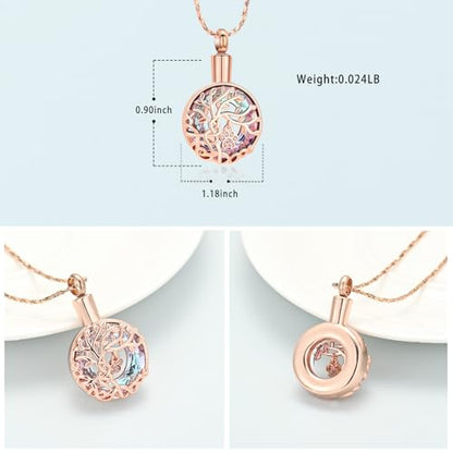 Imrsanl Tree of Life Urn Necklace for Ashes Paw Print Circle of Life Cremation Jewelry Keepsake Pendant Memorial Pet Ashes Holder for Women Men - color: Rose Gold-Purple