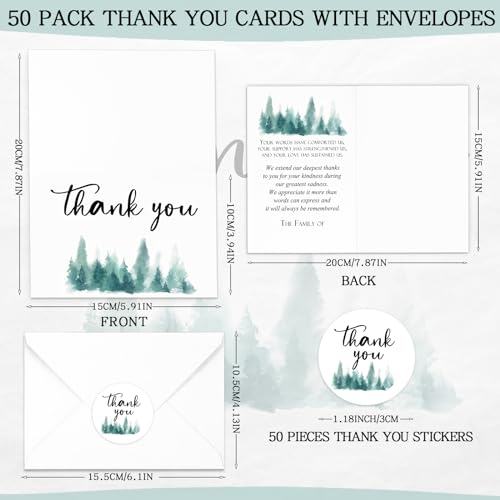 Fumete 50 Set Funeral Thank You Cards, Tree - style: Tree