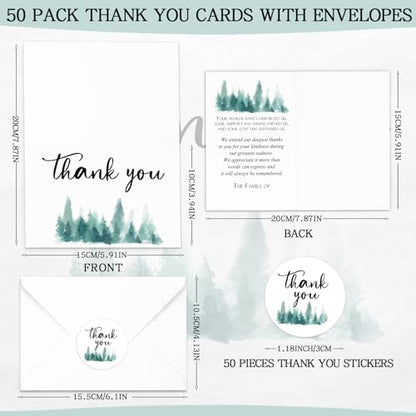 Fumete 50 Set Funeral Thank You Cards, Tree - style: Tree