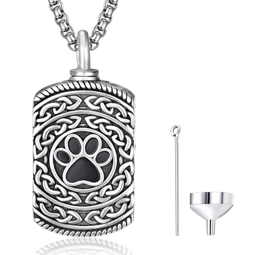 Pet Cremation Urn Necklace for Dog Cat Ashes 925 Sterling Silver Paw Print Keepsake Pendant Celtic Knot Memorial Jewelry for Women Men - style: 00F-Rectangle Urn-(Silver)