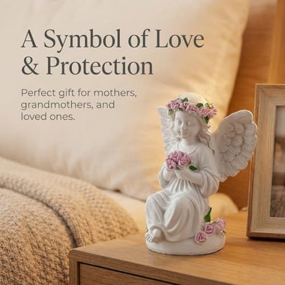 Guardian Angel Statue Angels Figurines with Pink Roses | Resin Cherub Statue, Outdoor Statues For Garden, Sympathy Guardian Angel Gift, Angel Gifts For Women, Yard Statues - color: Roses