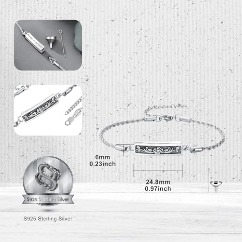 Urn Bracelet for Ashes for Women 925 Sterling Silver Bar Cremation Bracelet Cremation Memorial Keepsake Jewelry Gifts for A Loss of Loved Ones - style: Rose