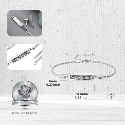 Urn Bracelet for Ashes for Women 925 Sterling Silver Bar Cremation Bracelet Cremation Memorial Keepsake Jewelry Gifts for A Loss of Loved Ones - style: Rose