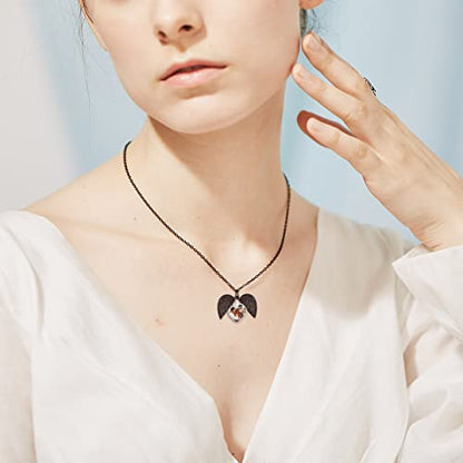 Custom4U Personalized Heart Locket Necklace with Pictures,Sunflower/Angel Wings/Heart Shaped Lockets Custom Photo,Gold/Rose Gold/White Lockets That Holds Picture,Customized Memorial Jewelry for Women - color: C-Angel Wings-Black(Locket + Photo + Engraving