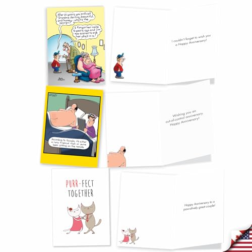 NobleWorks 10 Anniversary Cards Assortment (10x1 Designs) Celebration and Congrats Notecard For Men, Women - Humorous Twosomes AC9371ANG-B1x10 - style: Humorous Twosomes