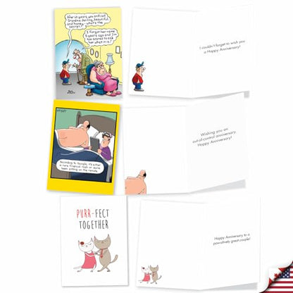 NobleWorks 10 Anniversary Cards Assortment (10x1 Designs) Celebration and Congrats Notecard For Men, Women - Humorous Twosomes AC9371ANG-B1x10 - style: Humorous Twosomes