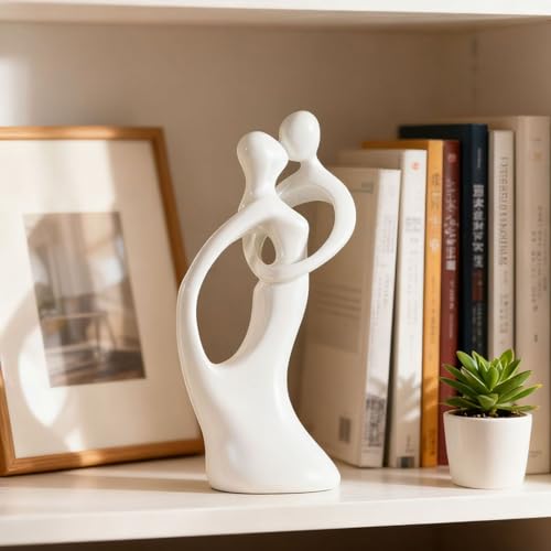 Modern Abstract Couple Statue, Kissing Lovers Sculpture Figurine Home Decor - style: Style A-White