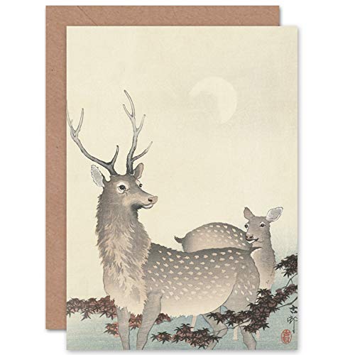 Artery8 Ohara Koson Two Deer Japanese Painting Fine Art Greeting Card Plus Envelope Blank Inside - color: Two Deer