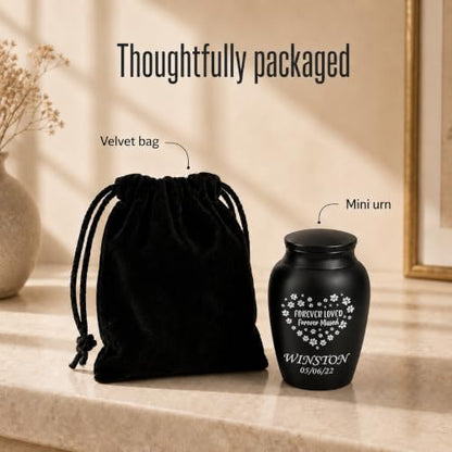 Personalized Cremation Keepsake Pet Ashes Mini Urn Waterproof with Airtight with Airtight Closure Customized Text Engraving Vase Container Memorial Dog (Forever Loved, Forever Missed)