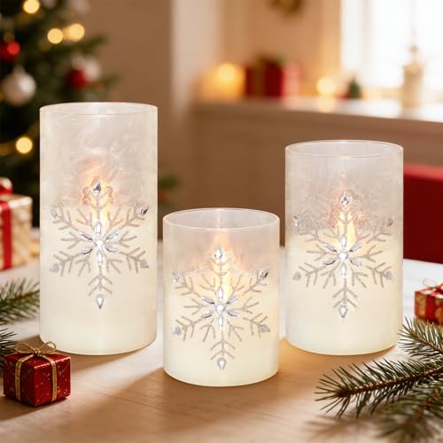 Crystal Club Christmas Flameless Candles, Battery Powered LED Candles - style: Snowflake Design