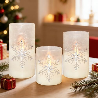 Crystal Club Christmas Flameless Candles, Battery Powered LED Candles - style: Snowflake Design